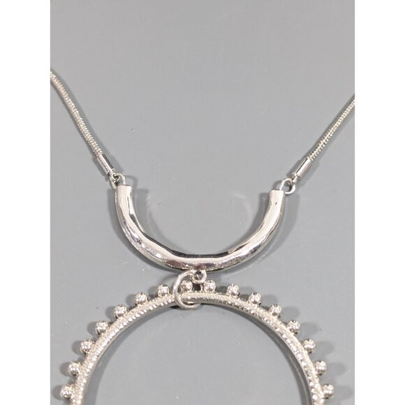 Cato Necklace Silver Tone Open Circle Pendant Modern Statement Jewelry 23" - Picture 5 of 8